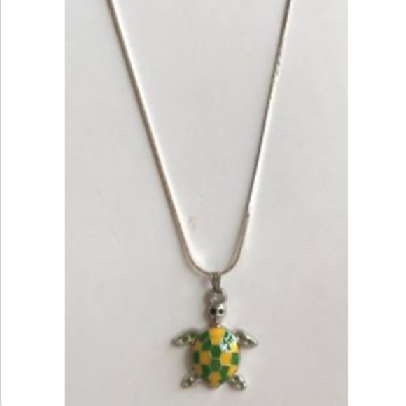 Sea Turtle Necklace Yellow Green Sea Life Island Nautical Silver Plated Pendant - Picture 7 of 8